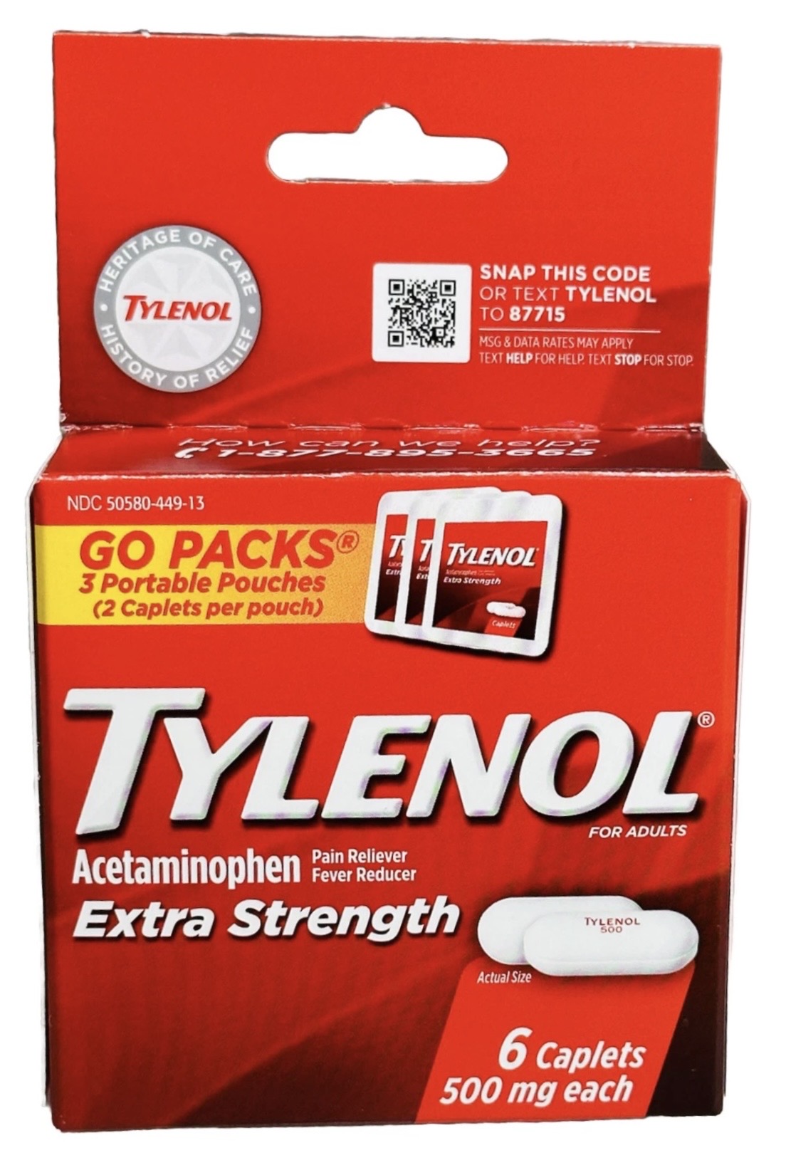 Tylenol 500mg Acetaminophen (Paracetamol) - 3 x 2ct packets