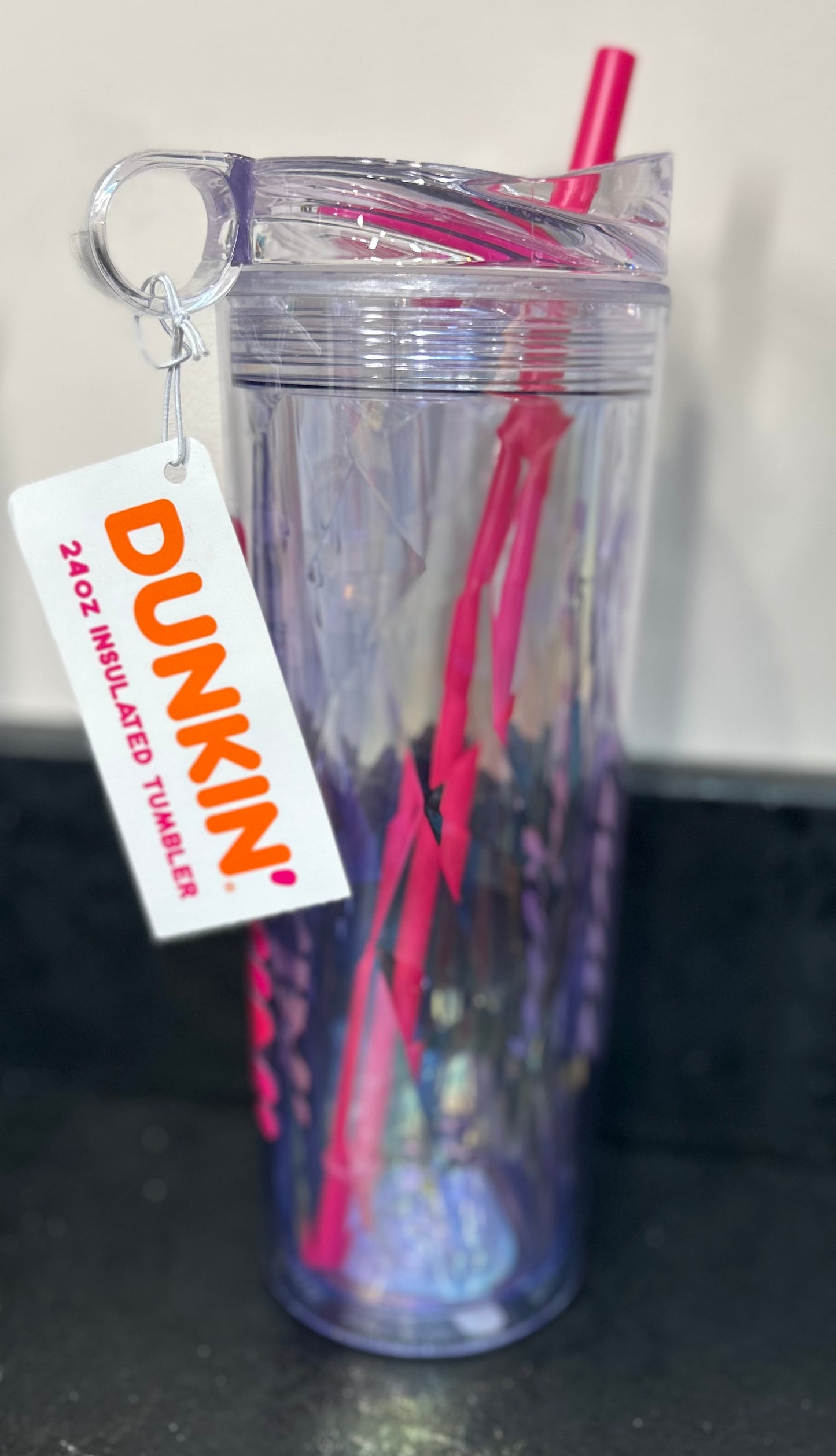 Dunkin’ Donuts Iridescent Reusable Tumbler with Straw - Pink
