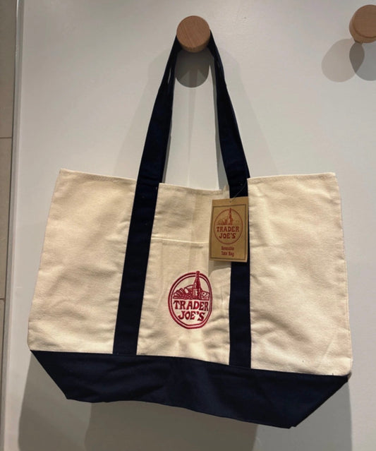 Trader Joe Large Canvas Tote Bag - Navy