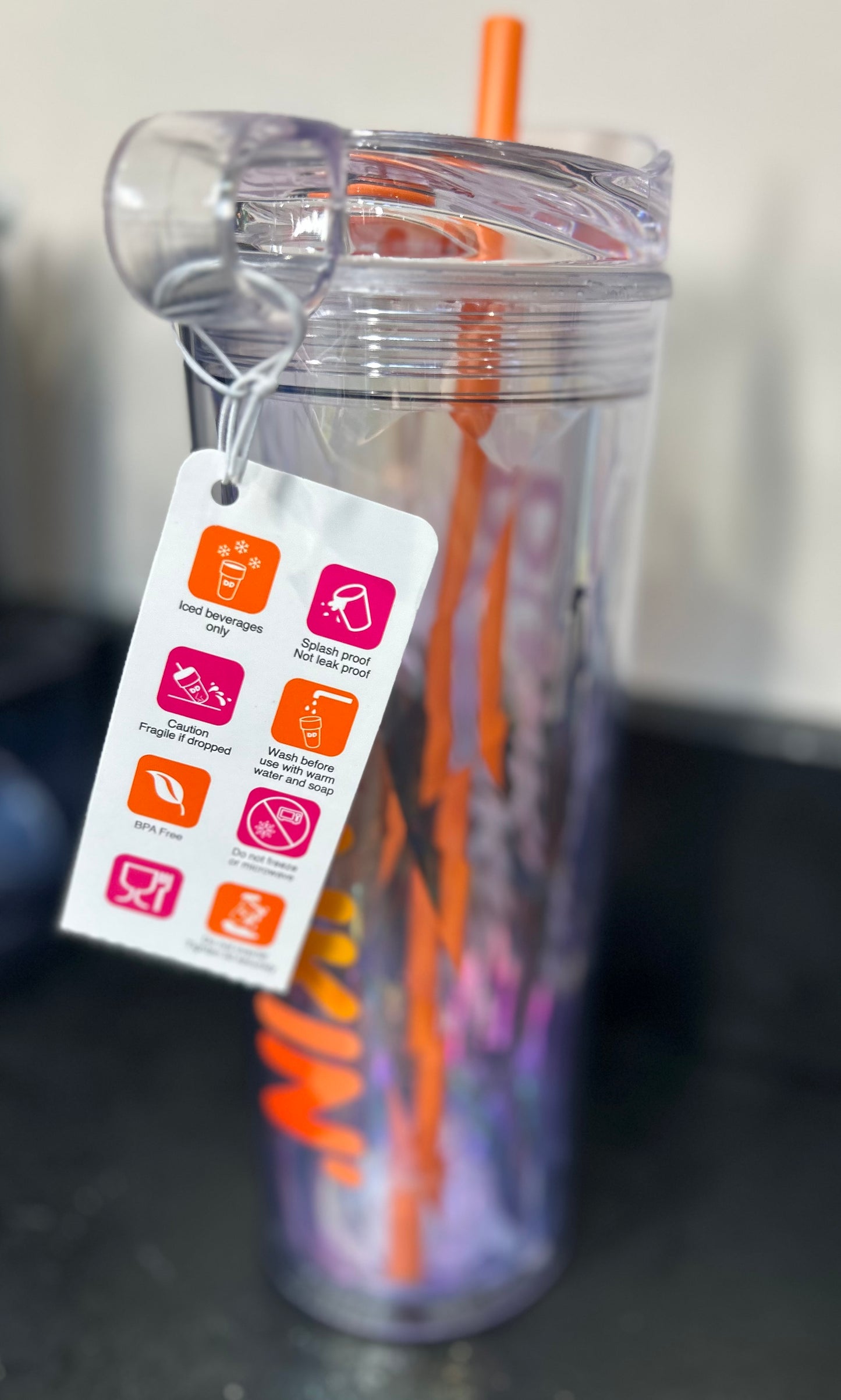 Dunkin’ Donuts Iridescent Reusable Tumbler with Straw - Orange